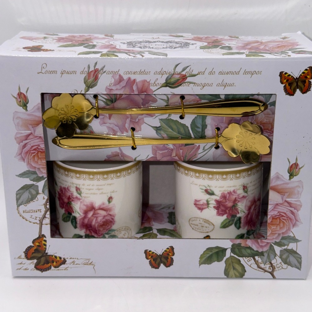 Kent Pottery OS Rose Floral Espresso Set Shabby Chic Cottagecore Vintage Style
